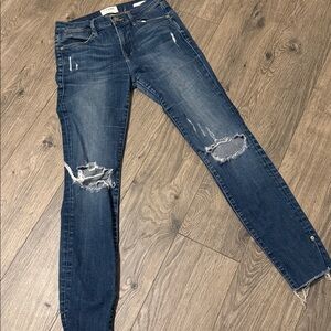 Frame le high skinny Distressed Blue Jeans